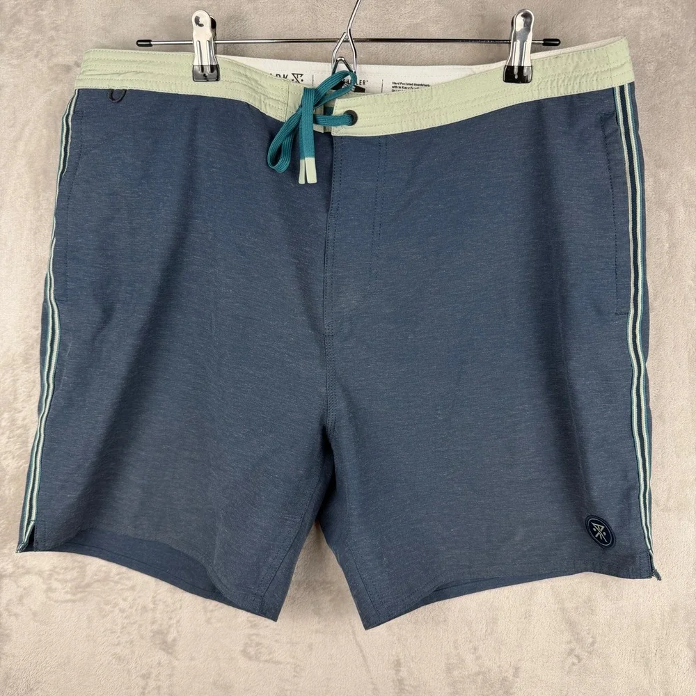 Roark The Chiller‎ Boardshorts Mens 36 Navy Blue Hemp Blend Swim Trunks Stripe